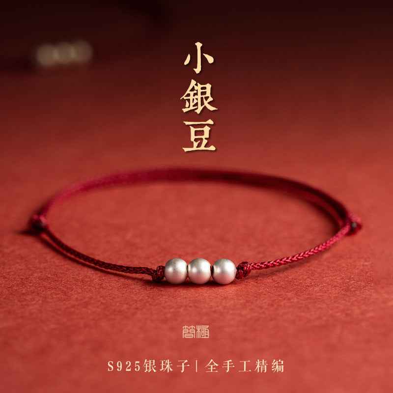 925 Sterling Silver Vintage Matte Bead Red String Bracelet & Anklet