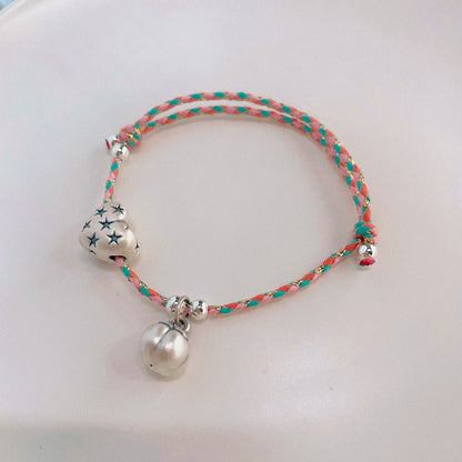 925 Silver Yuanbao Bracelet – Colorful Persimmon Orange Braided Stretch Bracelet