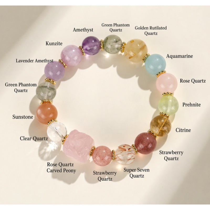 ZenHima Nine-Tailed Fox Amethyst Multi-Gem Beaded Bracelet – Unique Sugar Cube Design - ZENHIMA