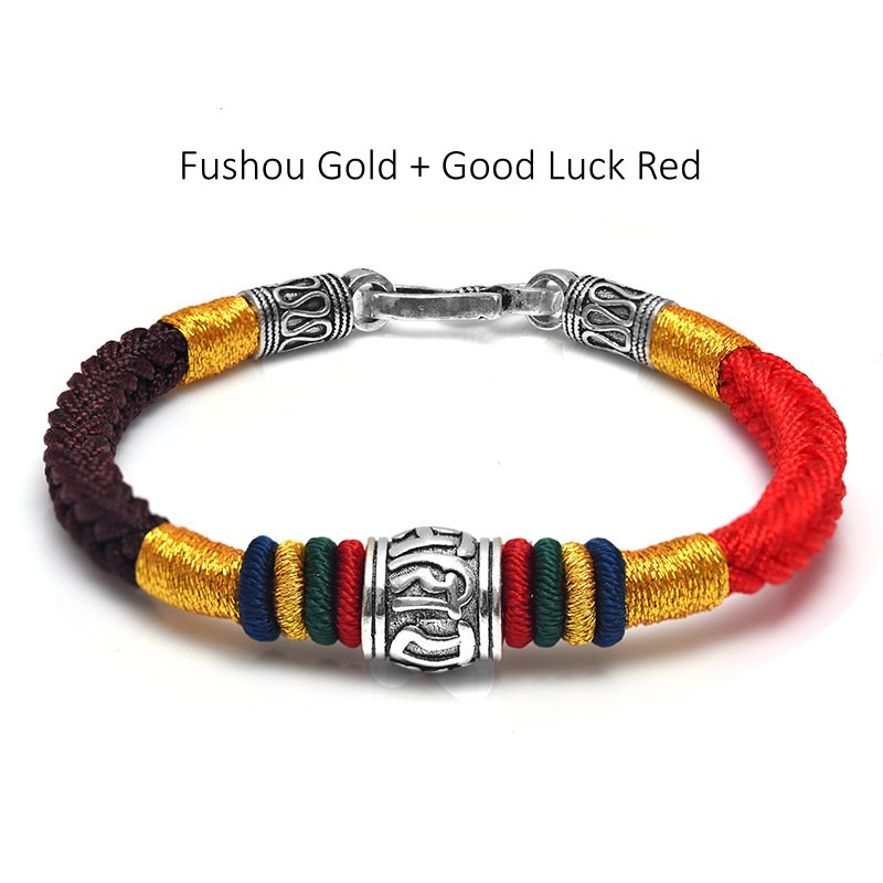 Om Mani Padme Hum Glücksperlen-Vajra-Knoten-Armband aus 925er Sterlingsilber 