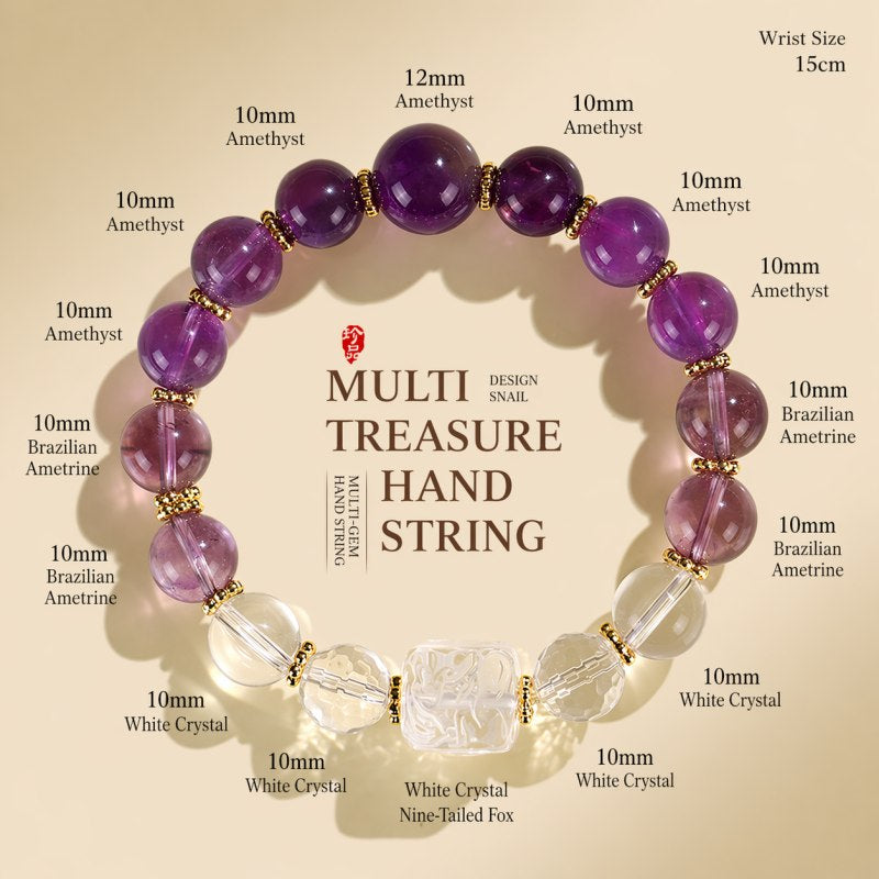 ZenHima Nine-Tailed Fox Amethyst Multi-Gem Beaded Bracelet – Unique Sugar Cube Design - ZENHIMA