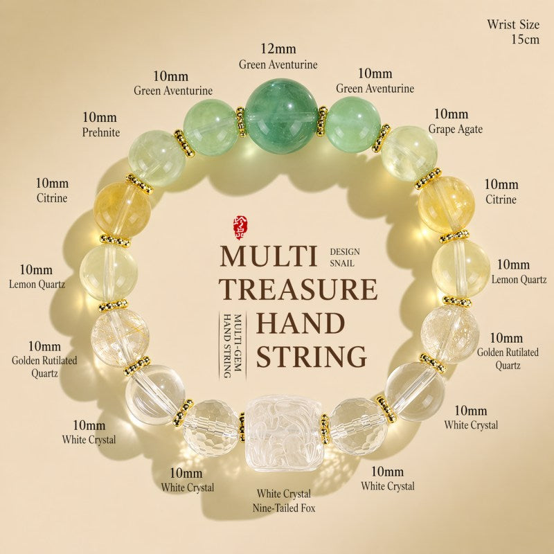 ZenHima Nine-Tailed Fox Amethyst Multi-Gem Beaded Bracelet – Unique Sugar Cube Design - ZENHIMA