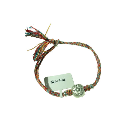 925 Silver Yuanbao Bracelet – Colorful Persimmon Orange Braided Stretch Bracelet