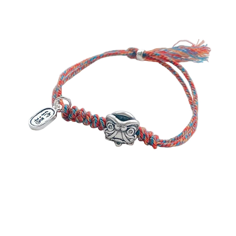 925 Silver Yuanbao Bracelet – Colorful Persimmon Orange Braided Stretch Bracelet