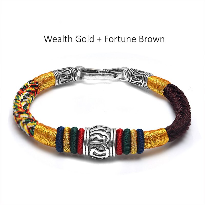 Om Mani Padme Hum Lucky Bead Vajra Knot Bracelet with 925 Sterling Silver