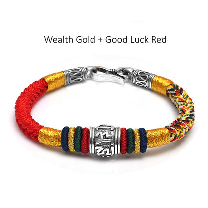 Om Mani Padme Hum Lucky Bead Vajra Knot Bracelet with 925 Sterling Silver