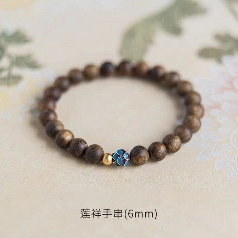 ZenHima Qi Nan Agarwood Mala Beads Bracelet with Lotus Design - ZENHIMA