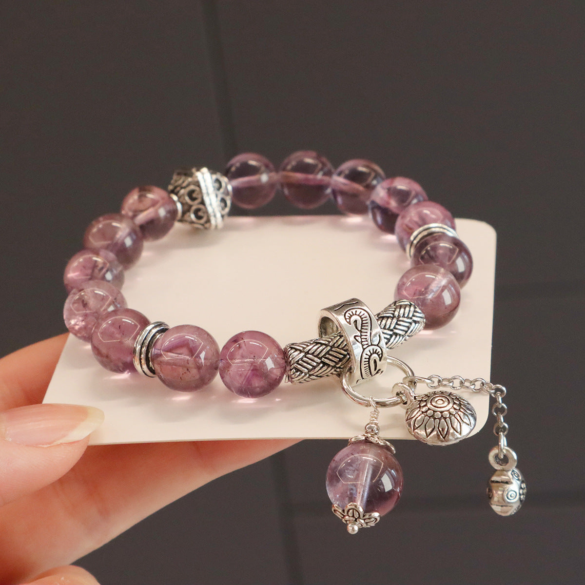 11MM Amethyst Yellow Tower Crystal Pink Crystal Natural Bracelet