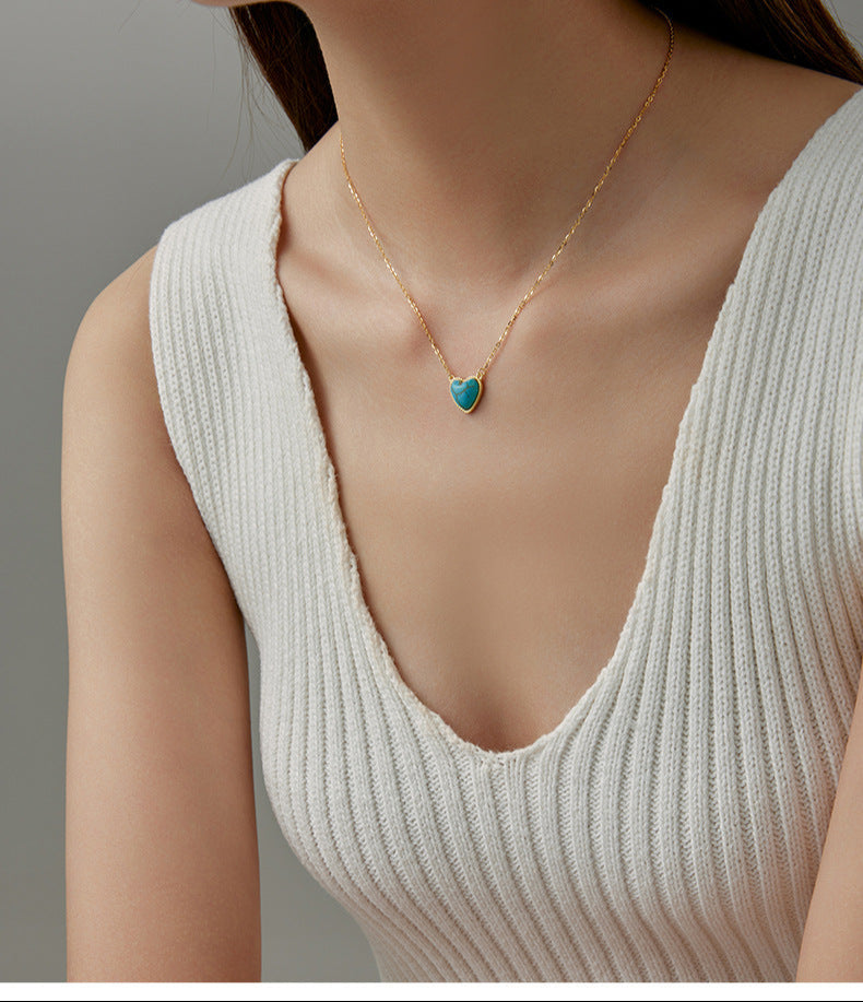 S925 Sterling Silver Turquoise Heart Pendant Necklace - ZENHIMA