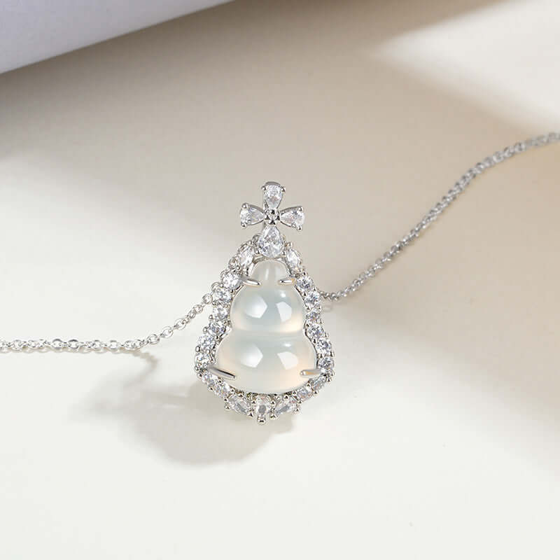 ZenHima Silver Inlaid Agate Fortune Pendant Necklace for Women - ZENHIMA