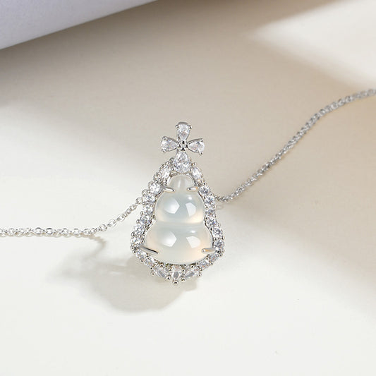 ZenHima Silver Inlaid Agate Fortune Pendant Necklace for Women - ZENHIMA