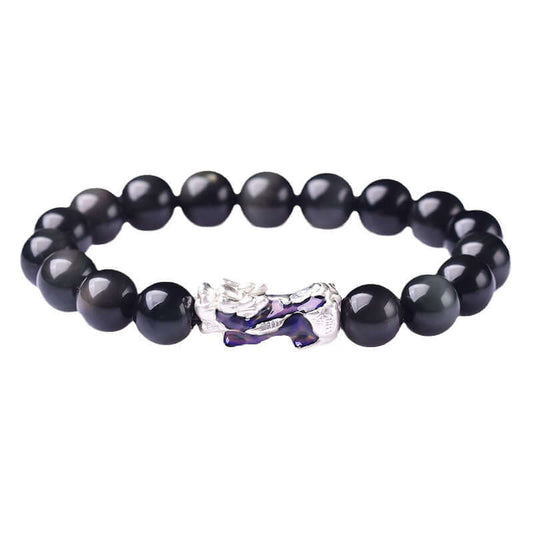 ZenHima Tibetan Black Obsidian & Crystal Pixiu Bracelet – 99 Silver Spiritual Mala - ZENHIMA