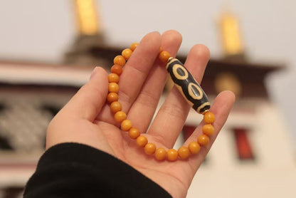 Lucky Trinity Bone Bracelet – Tibetan Three-Eye Dzi Inspired Design