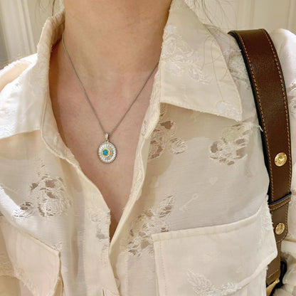 S925 Silver Pendant Necklace with Daisy and Turquoise - ZENHIMA