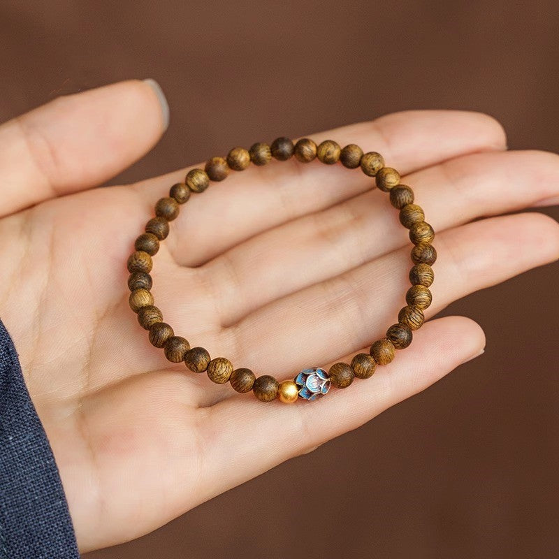 ZenHima Qi Nan Agarwood Mala Beads Bracelet with Lotus Design - ZENHIMA