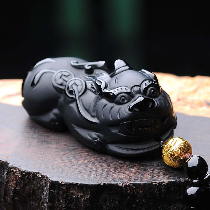 ZenHima Natural Obsidian Winged Pi Xiu Pendant - ZENHIMA