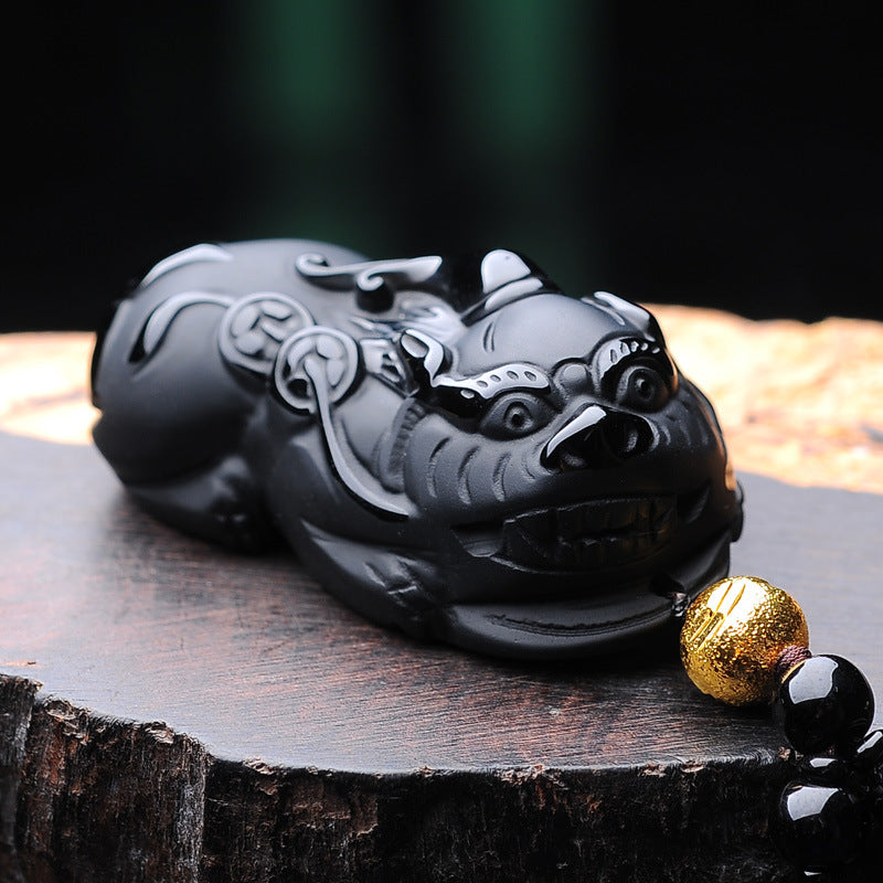 ZenHima Natural Obsidian Winged Pi Xiu Pendant - ZENHIMA