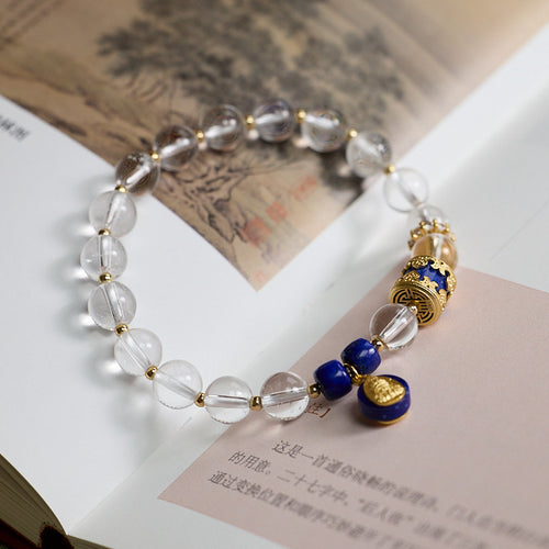 Bracciale in cristallo bianco da 8 mm Argento S925 Bracciale in lapislazzuli Zakiram