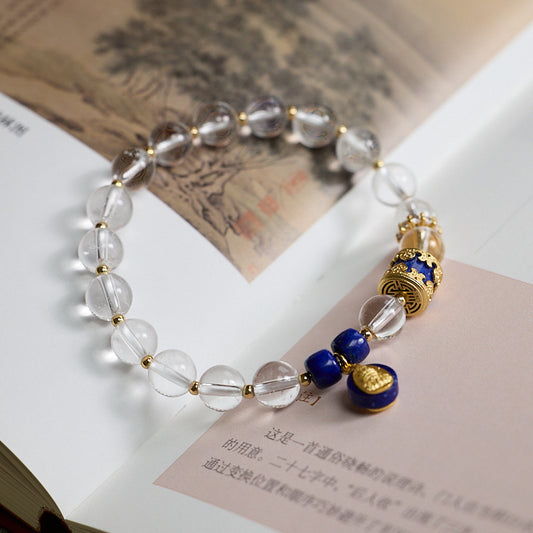 Bracelet en cristal blanc 8 mm, argent S925, bracelet en lapis-lazuli Zakiram