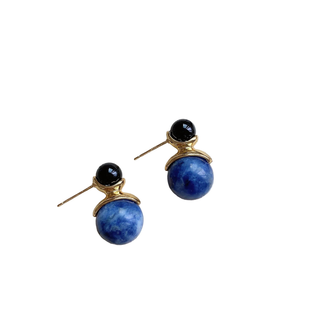 Minimalistische Lapislazuli-Doppelperlen-Ohrringe