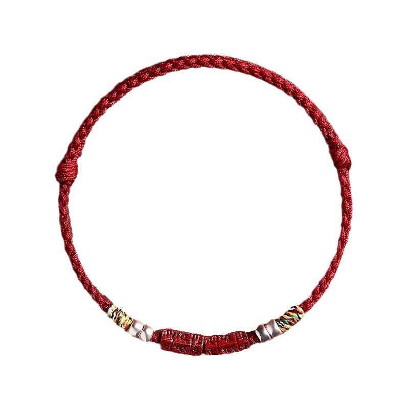 Natural Cinnabar & 999 Silver Om Mani Padme Hum Red String Bracelet