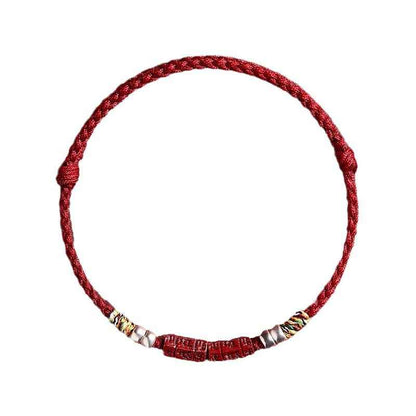 Natural Cinnabar & 999 Silver Om Mani Padme Hum Red String Bracelet