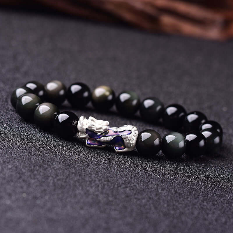 ZenHima Tibetan Black Obsidian & Crystal Pixiu Bracelet – 99 Silver Spiritual Mala - ZENHIMA