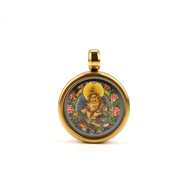 Tibetan Style 1.5cm Stainless Steel Mini Small Thangka - God of Wealth Thangka Gawu Box Pendant - ZENHIMA