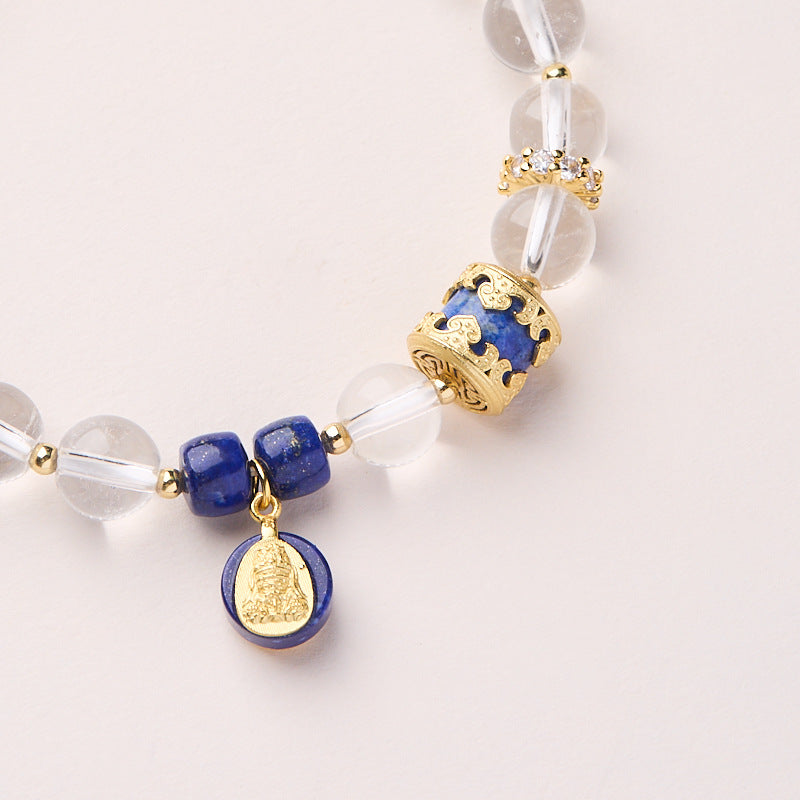 8MM White Crystal Bracelet S925 Silver Zakiram Lapis Lazuli Bracelet