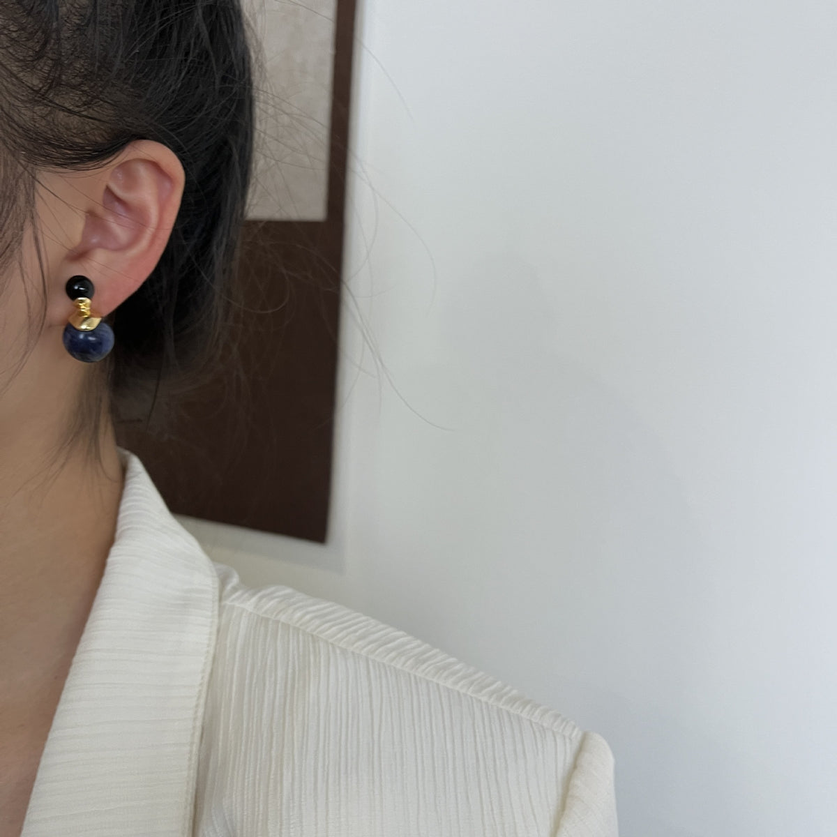 Minimalist Lapis Lazuli Double Bead Earrings