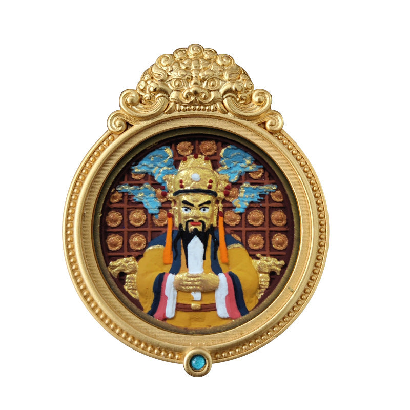 ZenHima Hand-painted Zakiram White Tara Mahasthamaprapta Yellow Wealth Rubbing Thangka Pendant - ZENHIMA