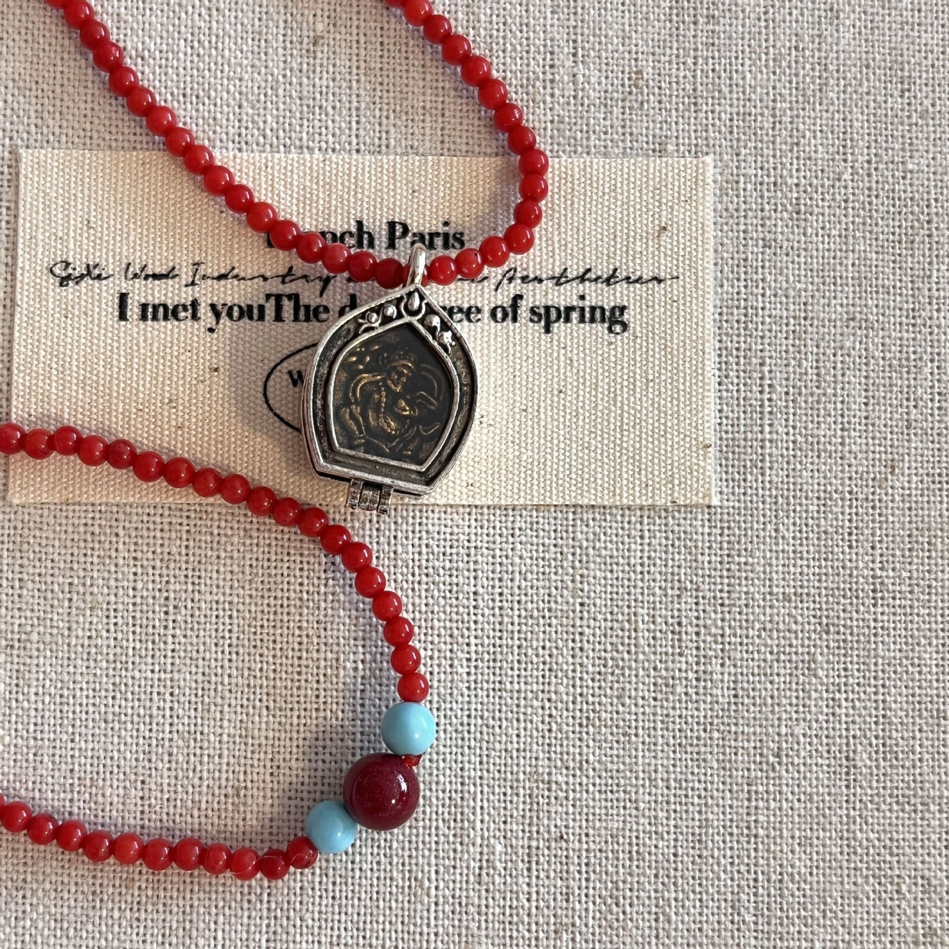 ZenHima Himalayan Red Coral Gau Box Pendant Necklace – Handmade Spiritual Jewelry for Women - ZENHIMA