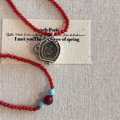 ZenHima Himalayan Red Coral Gau Box Pendant Necklace – Handmade Spiritual Jewelry for Women - ZENHIMA