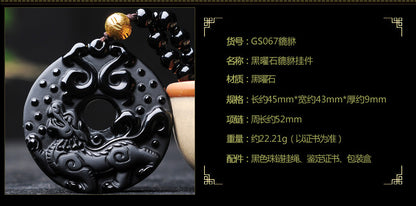 ZenHima Natural Obsidian Winged Pi Xiu Pendant - ZENHIMA