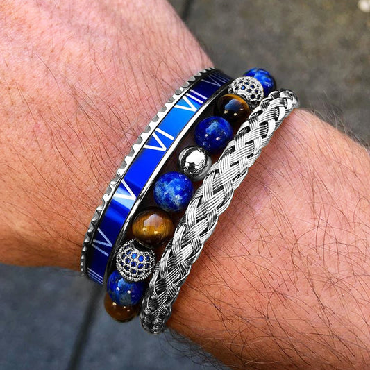 Natural Lapis Lazuli Twist Roman Numeral Bracelet
