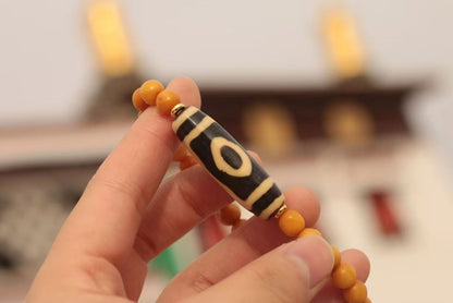 Lucky Trinity Bone Bracelet – Tibetan Three-Eye Dzi Inspired Design