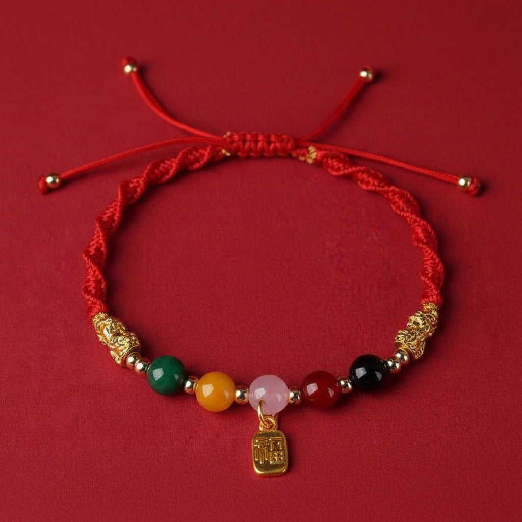 ZenHima Five Wealth Gods Red String Bracelet - Horse Year Blessing Gift