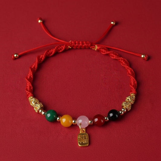 ZenHima Five Wealth Gods Red String Bracelet - Horse Year Blessing Gift