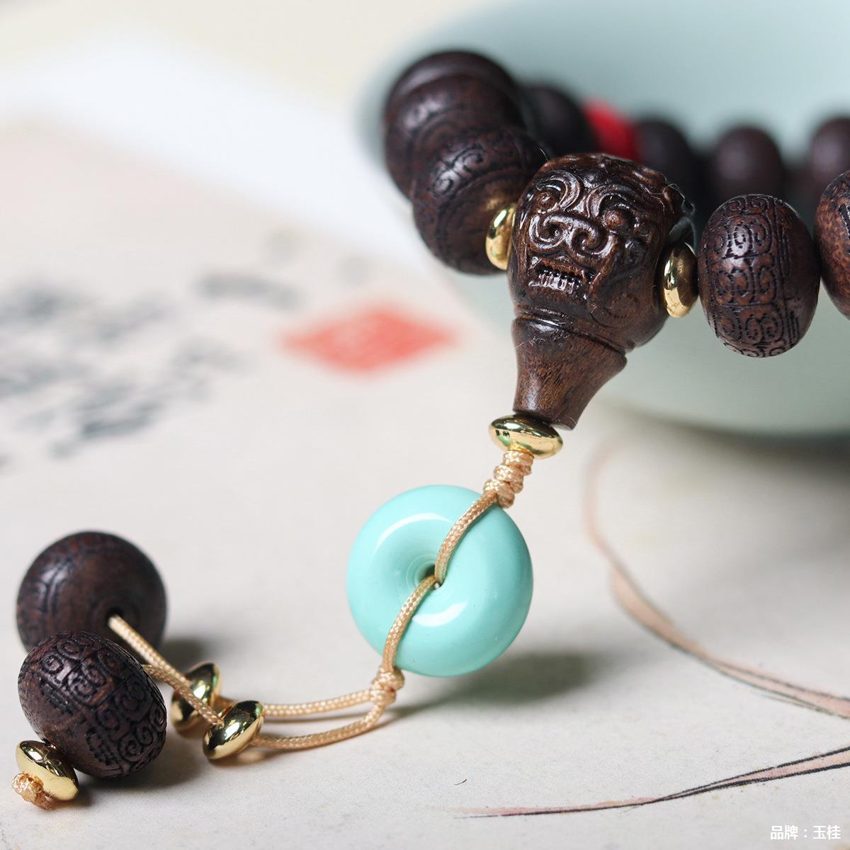 ZenHima Tibetan Hand-Carved Agarwood Bead Bracelet – Spiritual Wooden Mala - ZENHIMA