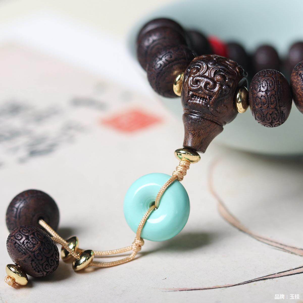 ZenHima Tibetan Hand-Carved Agarwood Bead Bracelet – Spiritual Wooden Mala - ZENHIMA