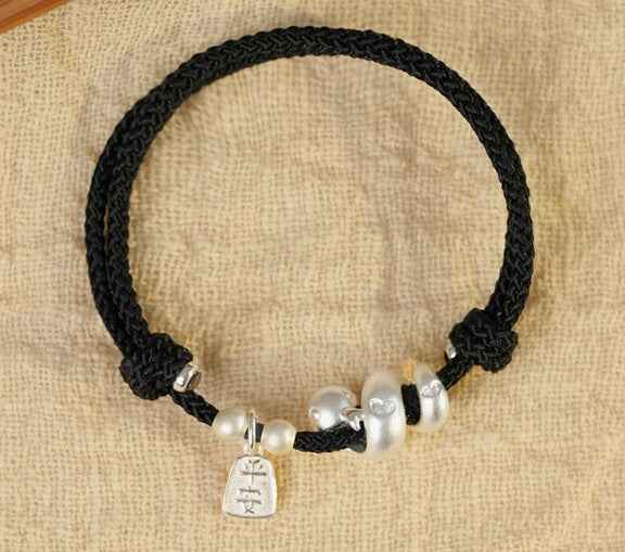 Coiled Snake 999 Fine Silver Red String Bracelet for Luck & Protection