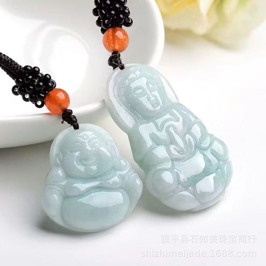ZenHima Natural Jadeite Maitreya and Guanyin Buddha Necklace - ZENHIMA