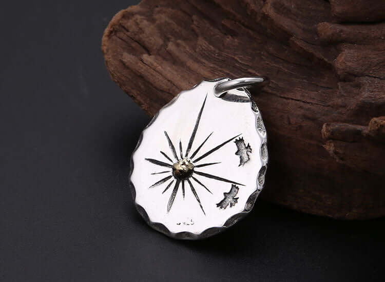 Classic Eagle Series Men’s Pendant in S925 Silver with Double Eagle, Gold Ring and Turquoise - ZENHIMA