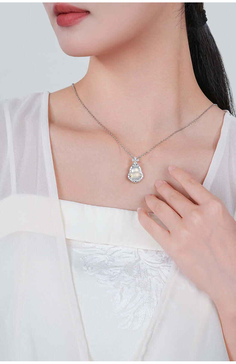 ZenHima Silver Inlaid Agate Fortune Pendant Necklace for Women - ZENHIMA