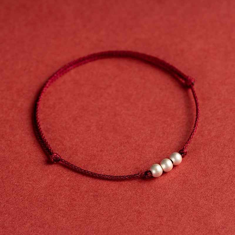 925 Sterling Silver Vintage Matte Bead Red String Bracelet & Anklet