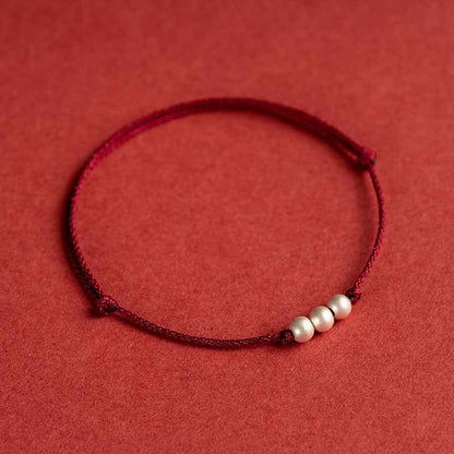925 Sterling Silver Vintage Matte Bead Red String Bracelet & Anklet