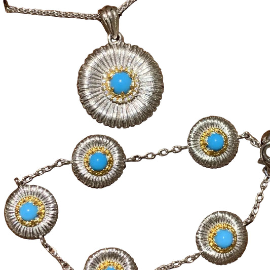 S925 Silver Pendant Necklace with Daisy and Turquoise - ZENHIMA