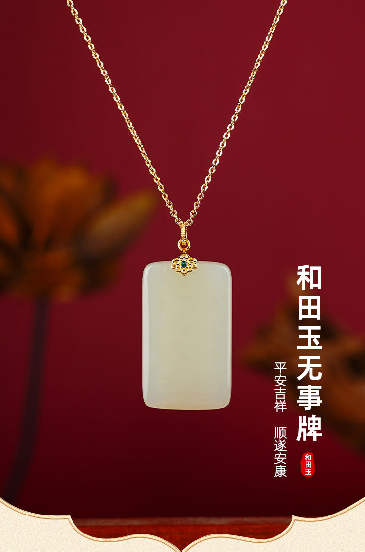 ZenHima Natural Xinjiang Hetian Jade Peace Charm Women's Necklace - ZENHIMA