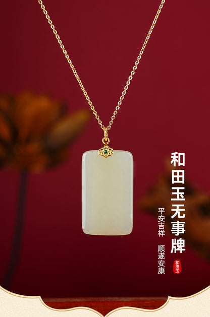 ZenHima Natural Xinjiang Hetian Jade Peace Charm Women's Necklace - ZENHIMA