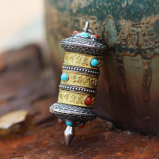 Handmade Tibetan Prayer Wheel Pendant Necklace Prayer Wheel Car Hanging Ornament